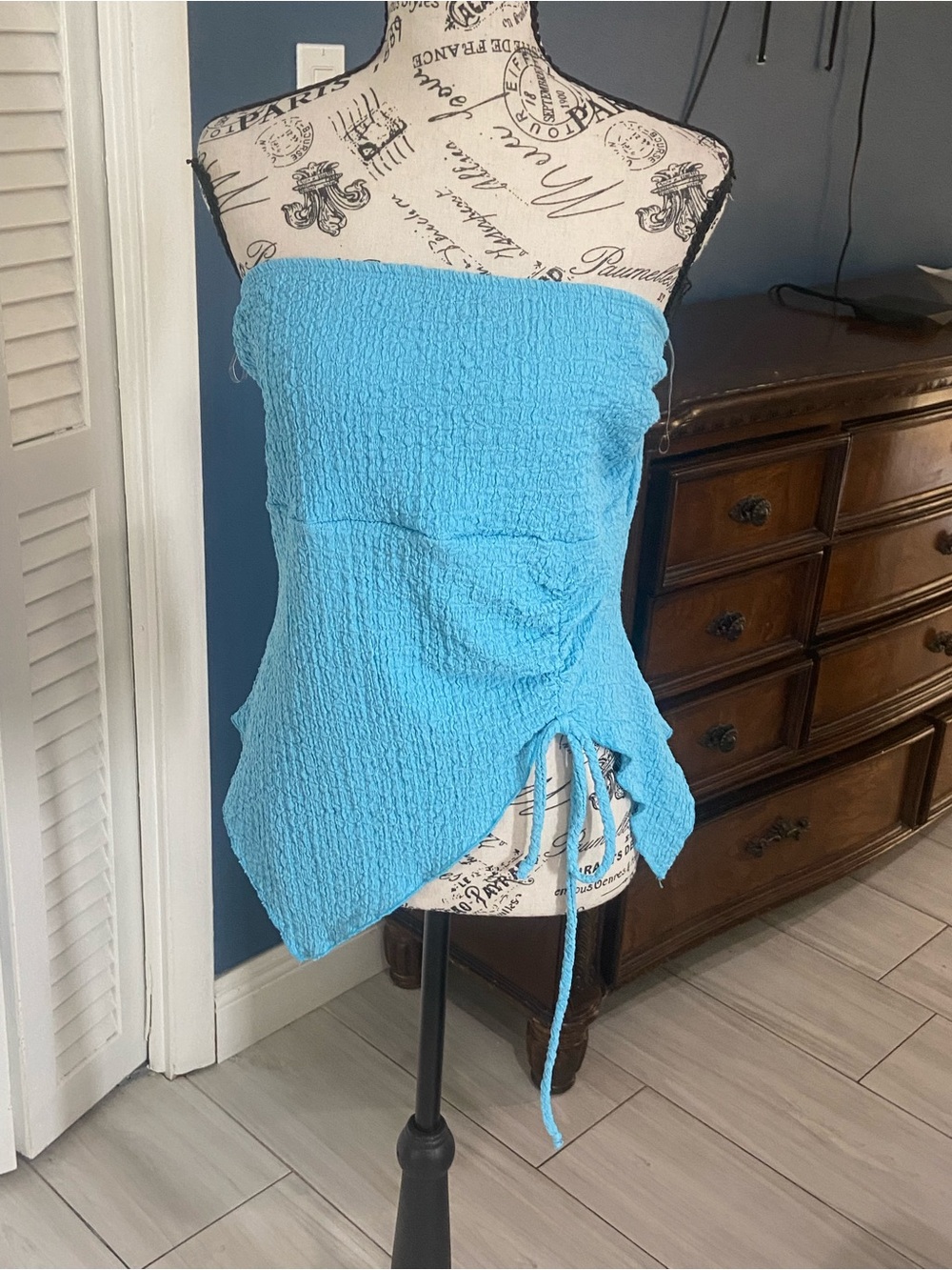 See You Monday Strapless Ruched Side Tie Camisole - Blue